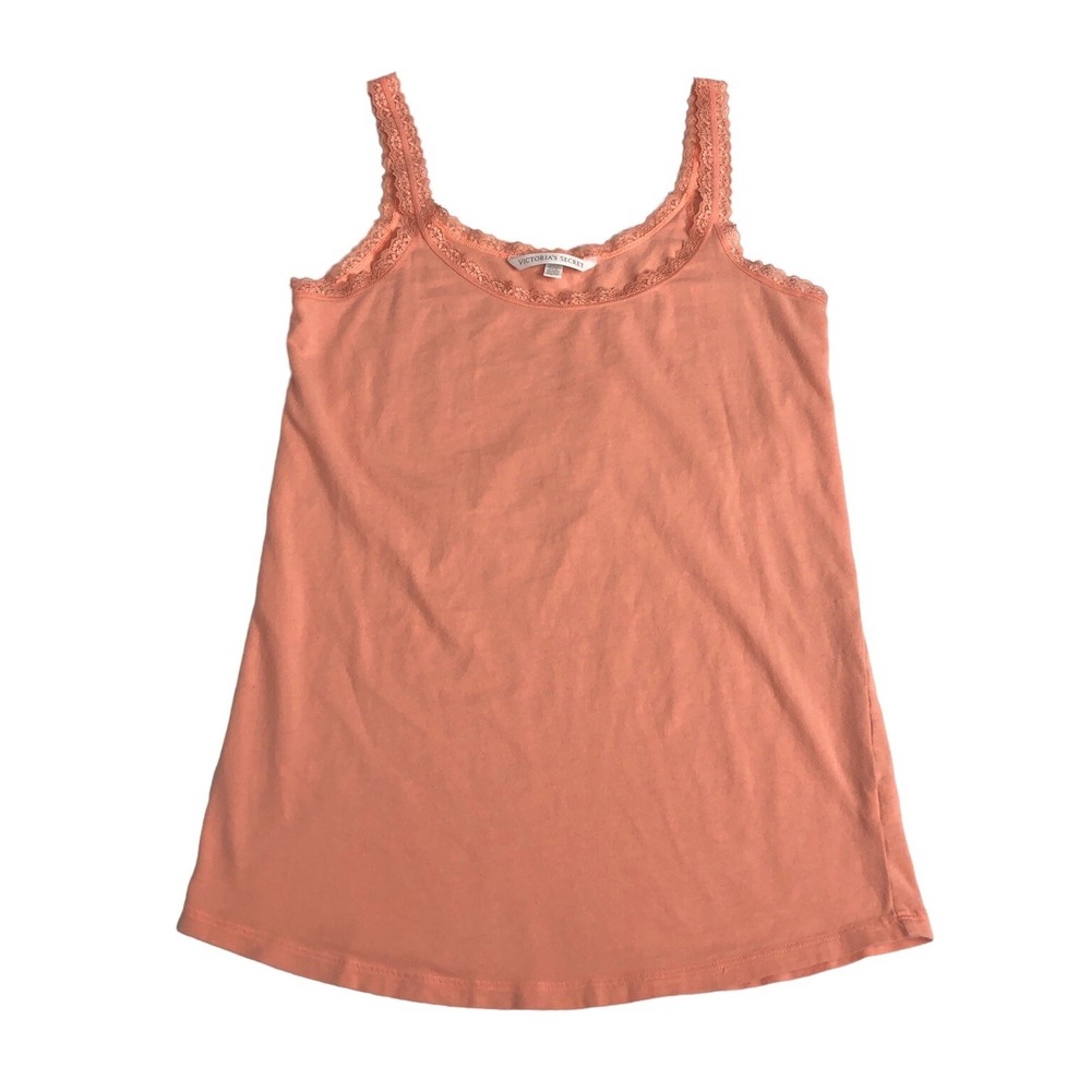 Y2K‎ Victorias Secret Lace Trim Cami Tank Top Womens XS Orange Stretch Cotton